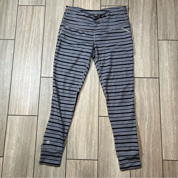 Athleta Striped Gray Black Women's Ruched Leggings Size Small - Picture 1 of 7